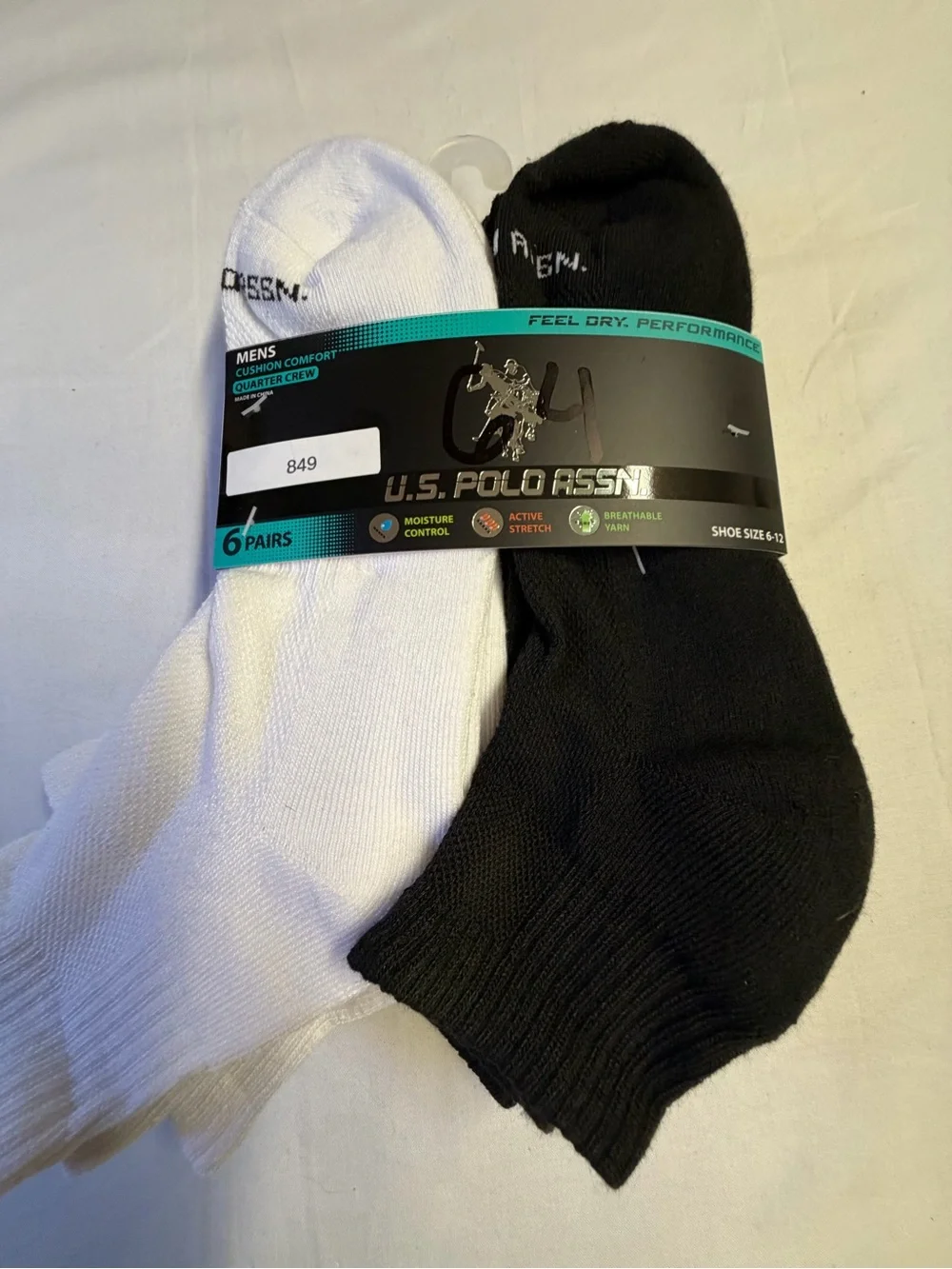 U.S. Polo Assn. Men’s Quarter Crew Socks - Black & White (6 Pack)